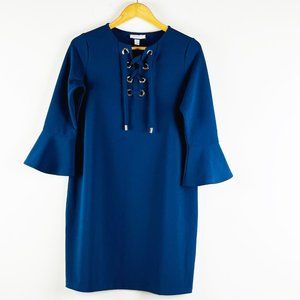 Charter Club Nautical Grommet Lace Up Bell Sleeve Tunic Top Navy Blue PS